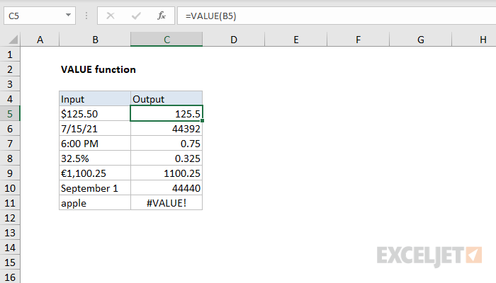 Get Value Function Excel